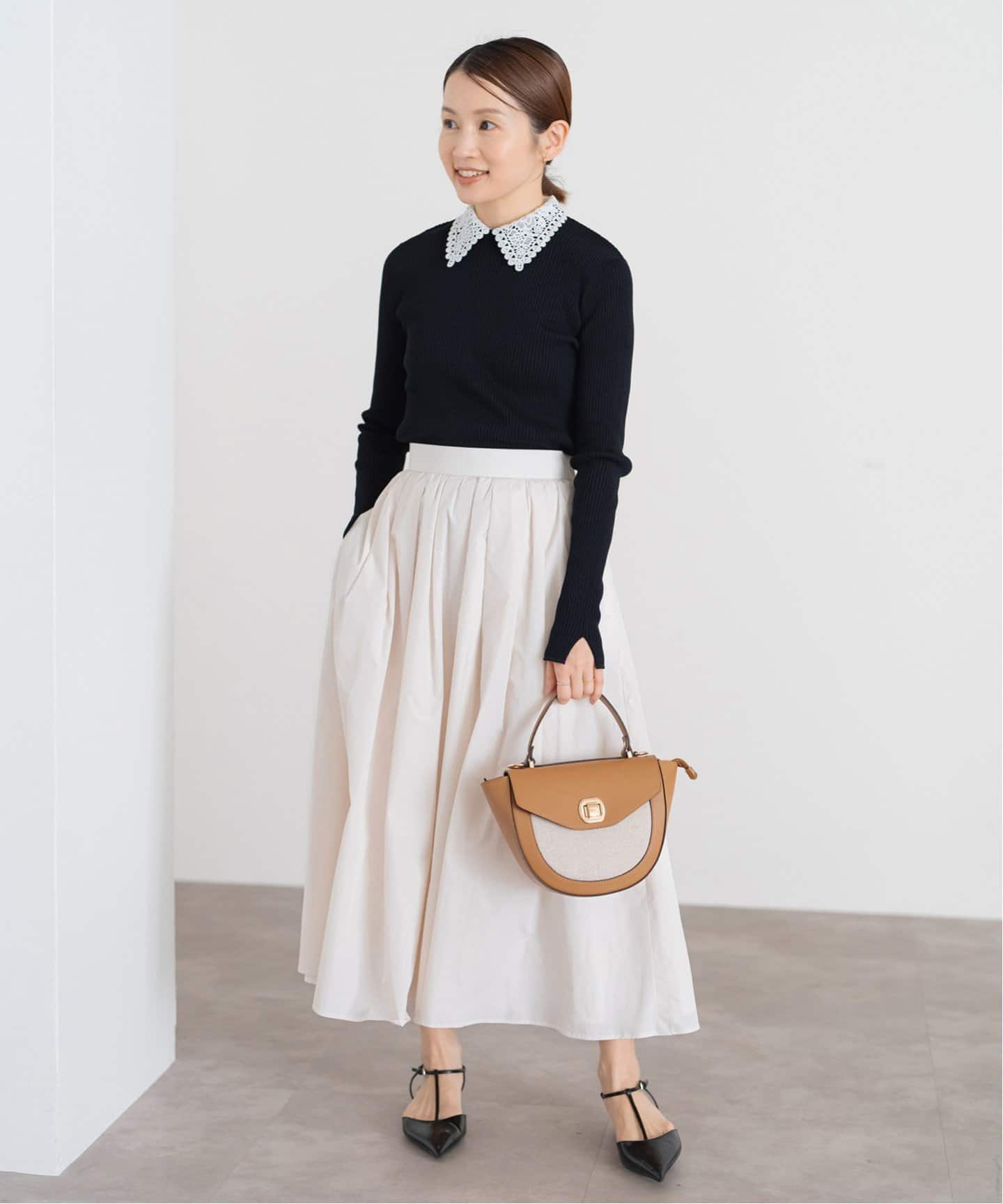 レース襟ホールガーメント リブプルオーバー（ニット／セーター