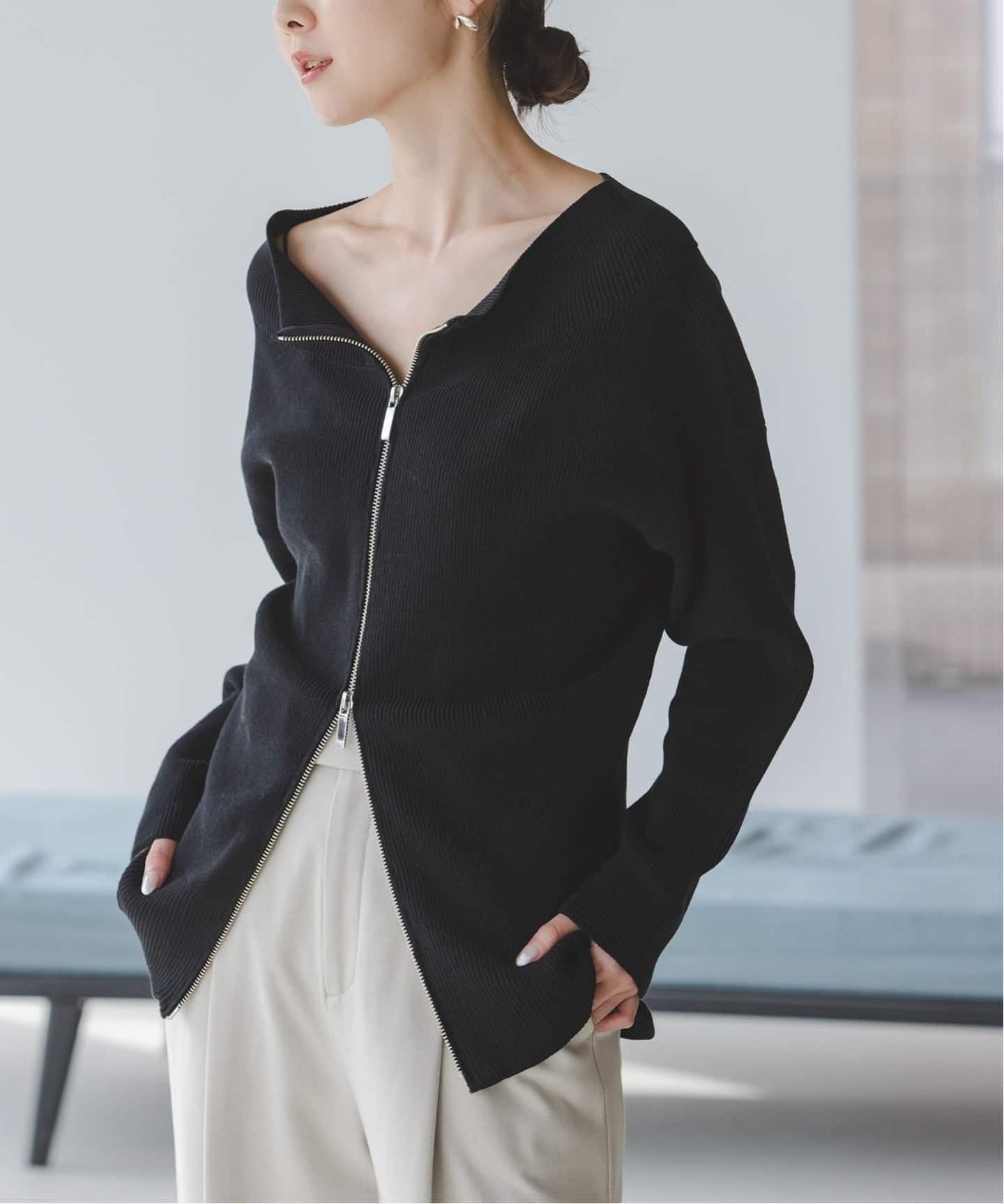 WEB限定追加》フロントジップボートネックニット（ニット／セーター