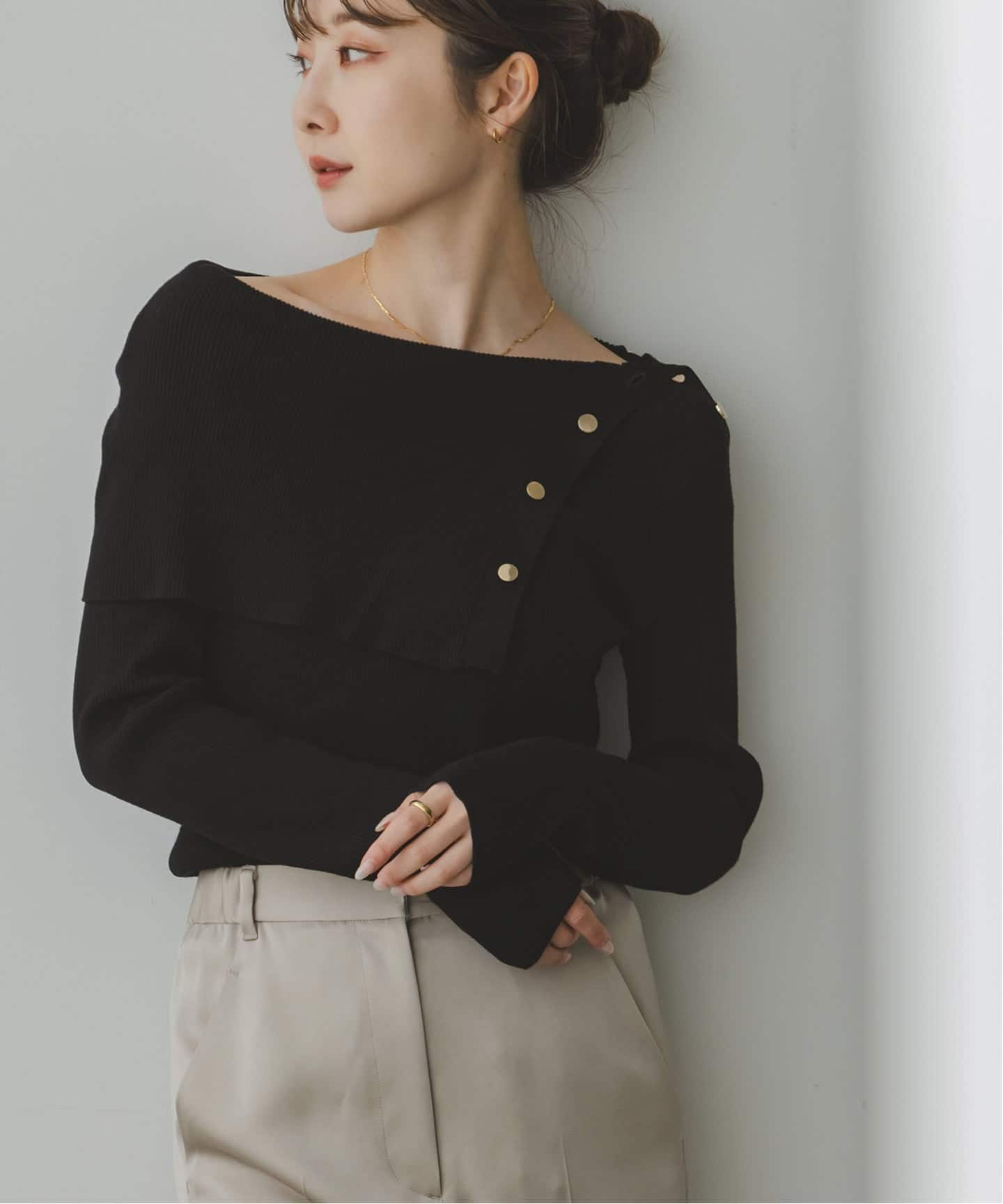 WEB限定追加》ショルダーボタンタイトリブニット（ニット／セーター