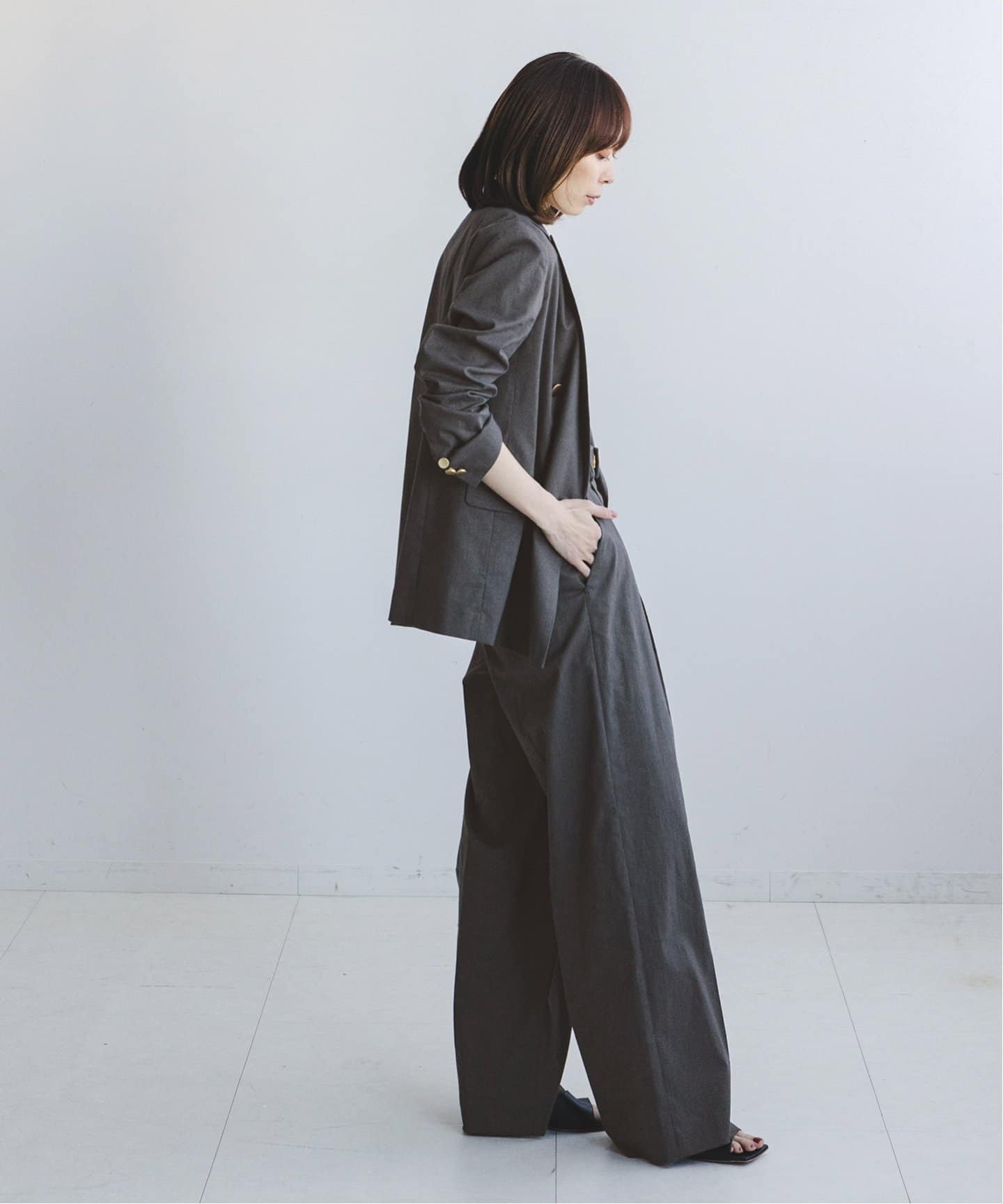 追加》麻ストレッチピークドラペルダブルジャケット（テーラード