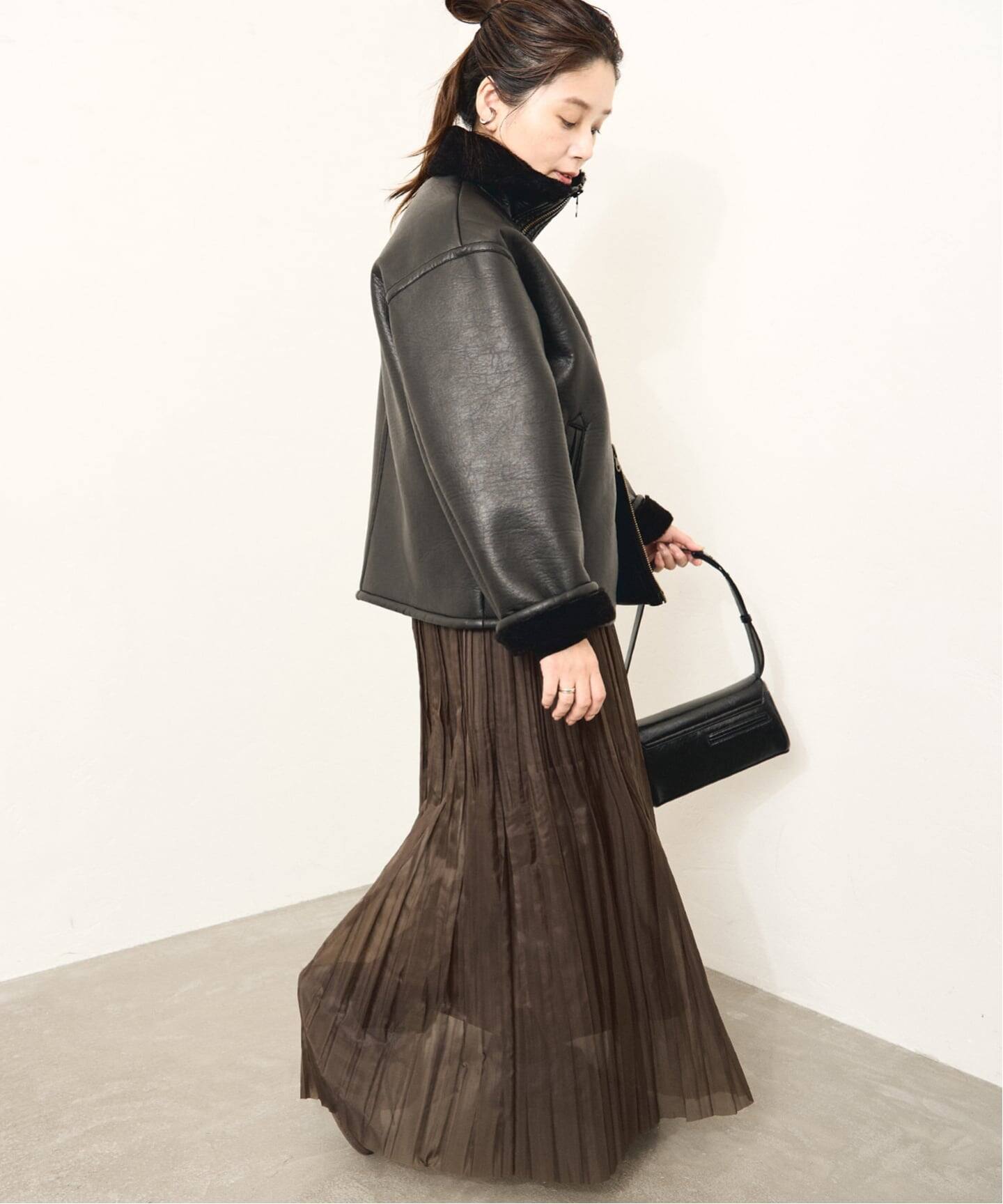 WEB限定追加》フェイクレザーボアブルゾン（レザージャケット