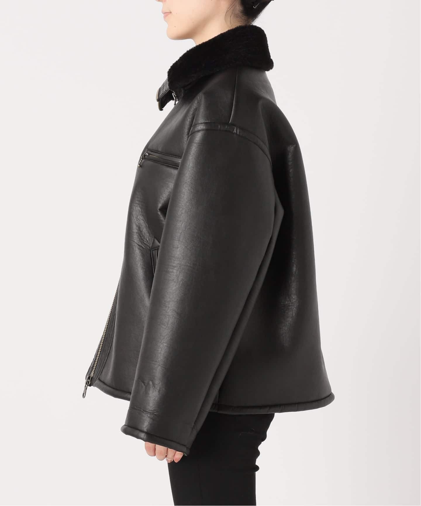 WEB限定追加》フェイクレザーボアブルゾン（レザージャケット