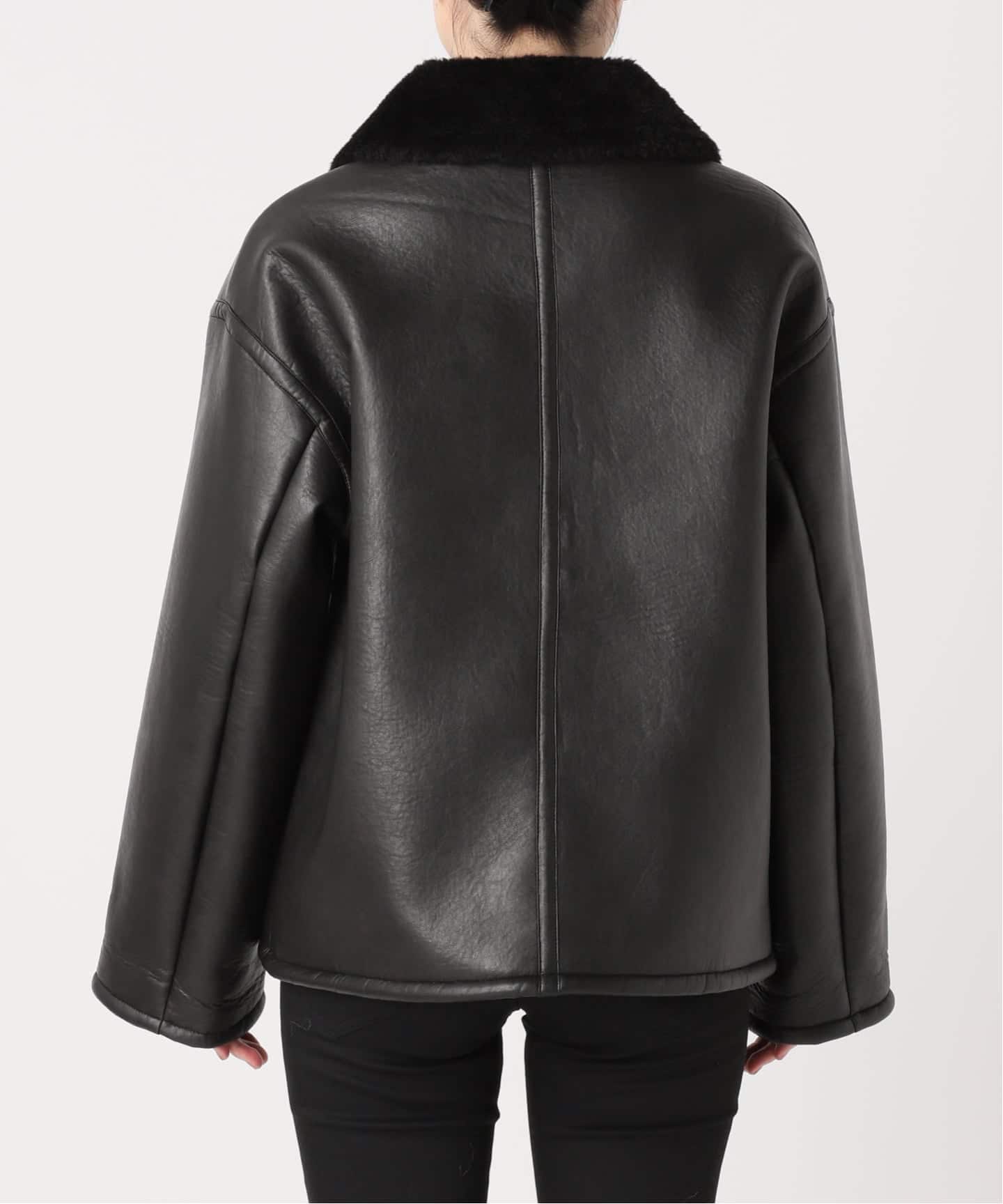 WEB限定追加》フェイクレザーボアブルゾン（レザージャケット