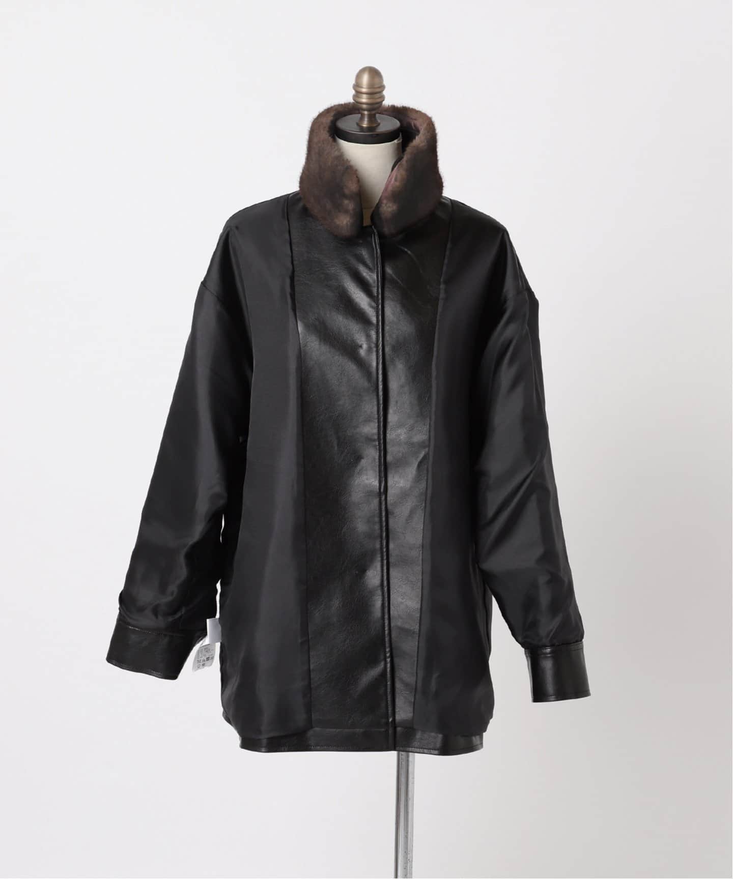 追加》ウォッシャブルフェイクレザーファー襟付カバーオール（レザー