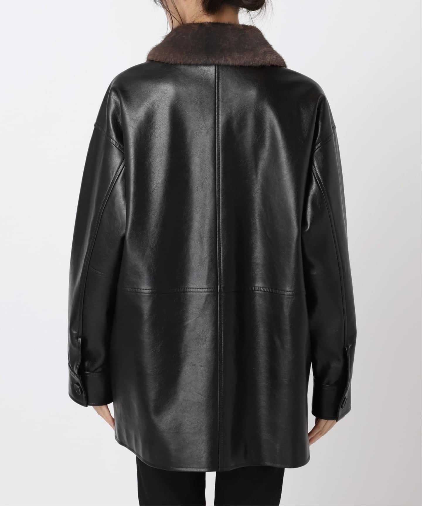 追加2》ウォッシャブルフェイクレザーファー襟付カバーオール（レザー