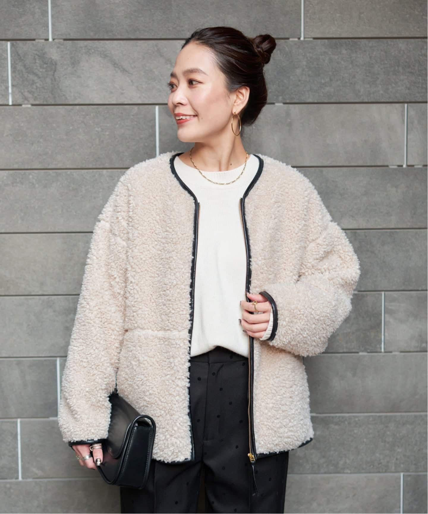 S/Mサイズ展開》ボアパイピングブルゾン2（ボア・フリース）｜B.C