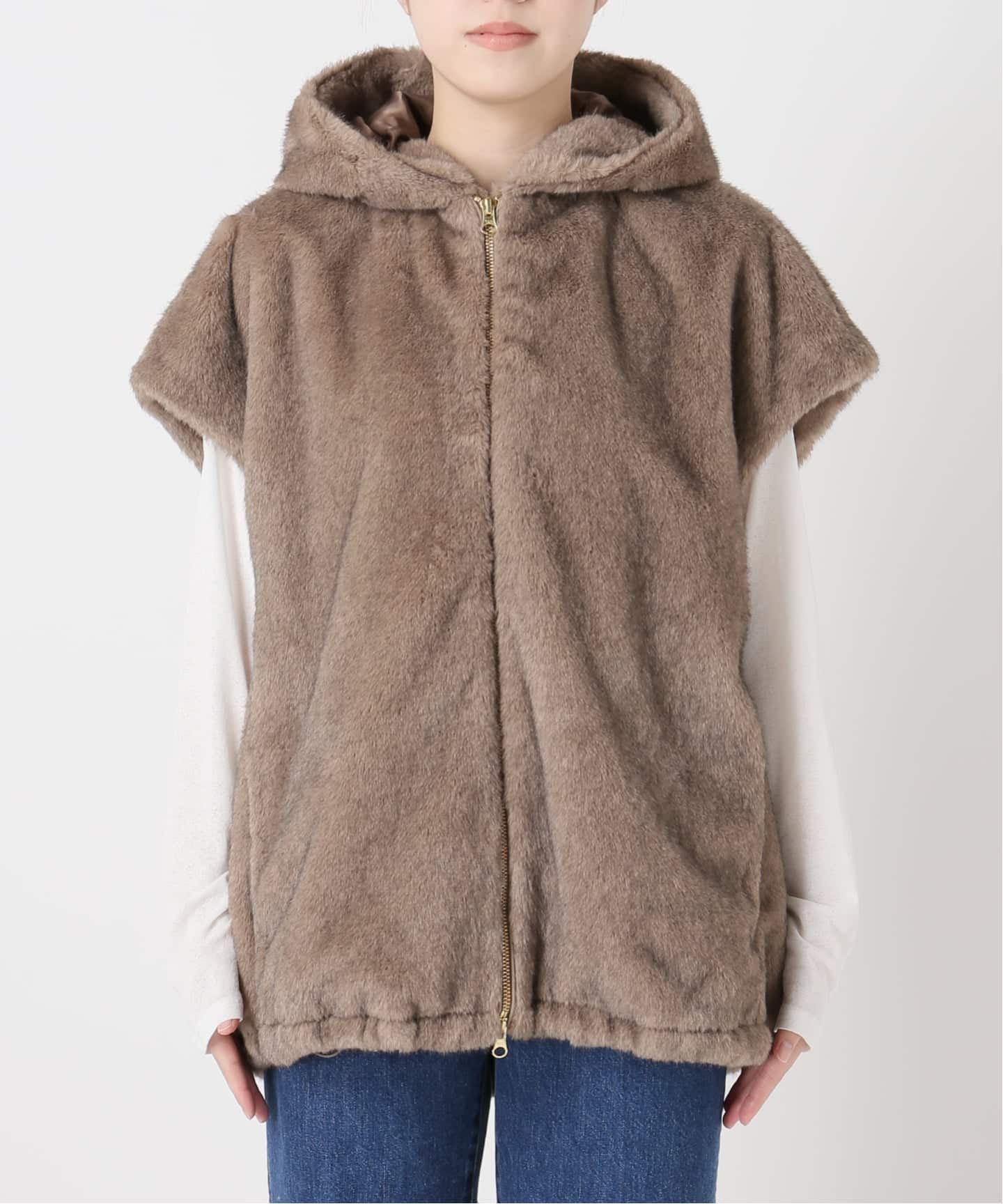 手洗い可 / フード付きミンク調ファーベスト（ベスト）｜B.C STOCK