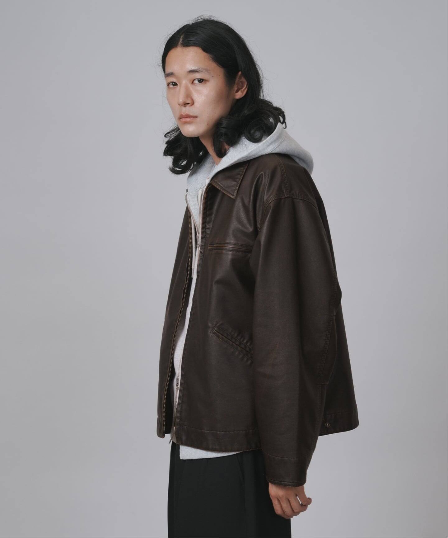 PLANET OF EARTH】フェード加工 フェイクレザーブルゾン（レザー