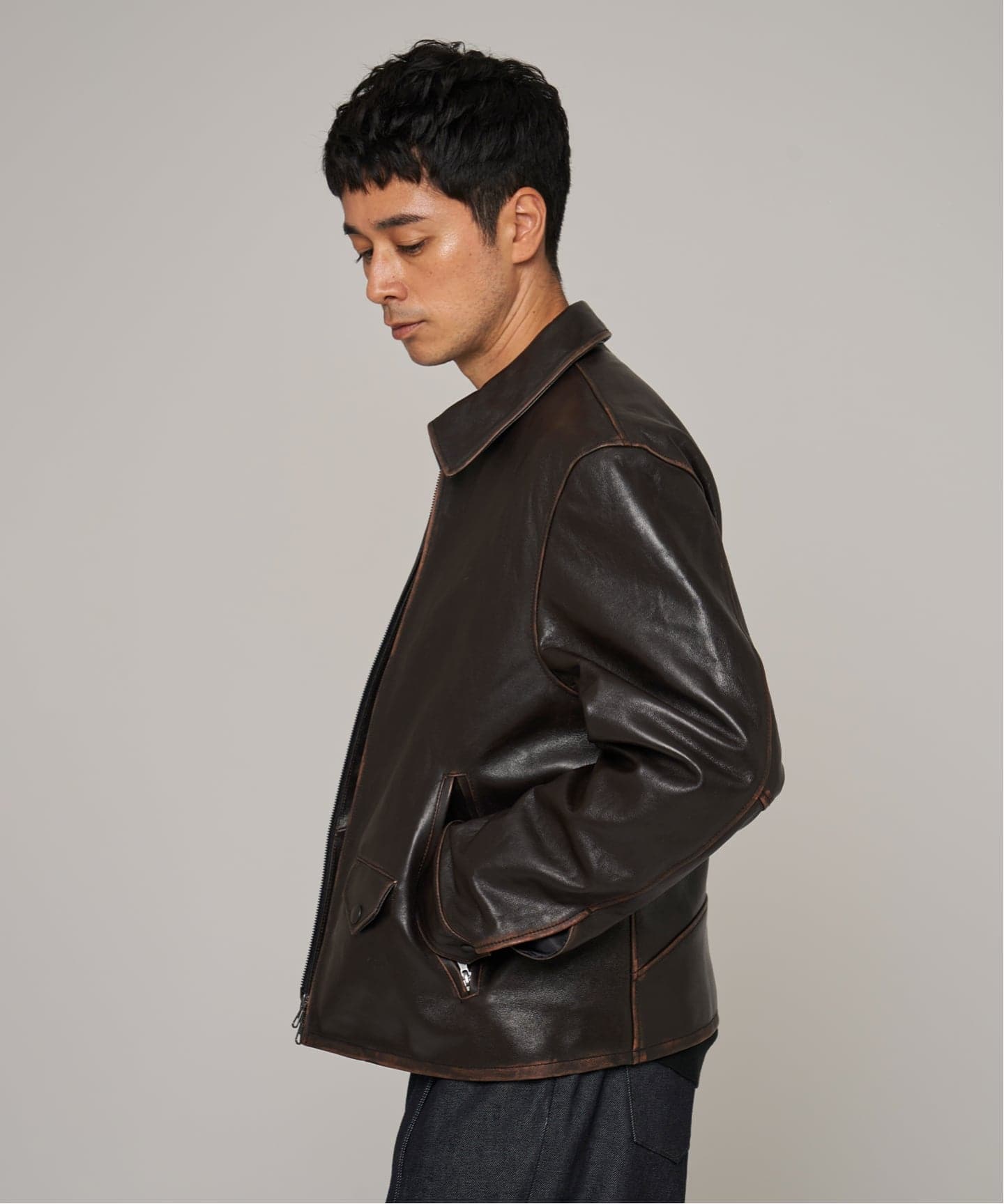 ラムレザー フレンチアンティーク ライダースジャケット（レザー