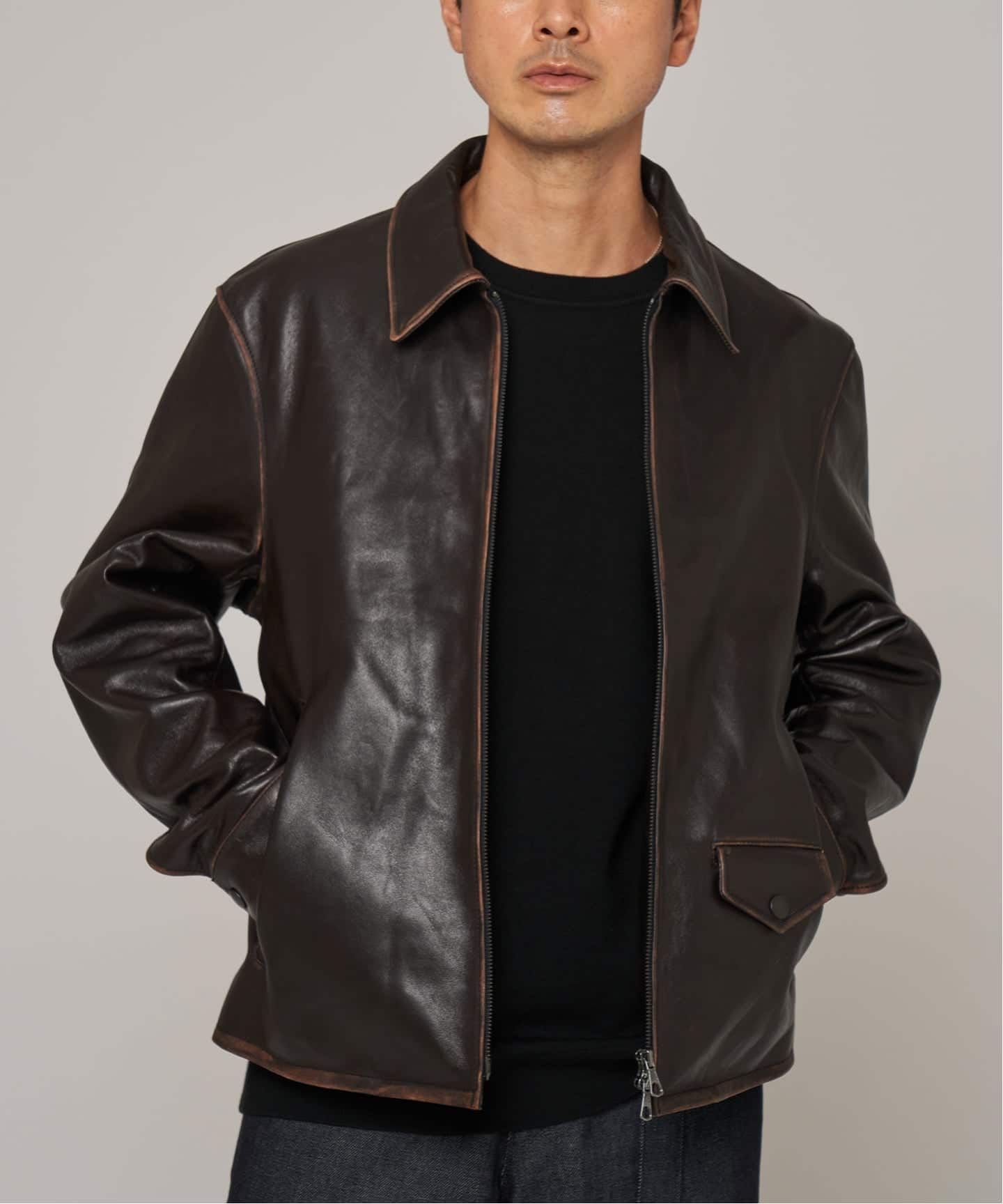 ラムレザー フレンチアンティーク ライダースジャケット（レザー