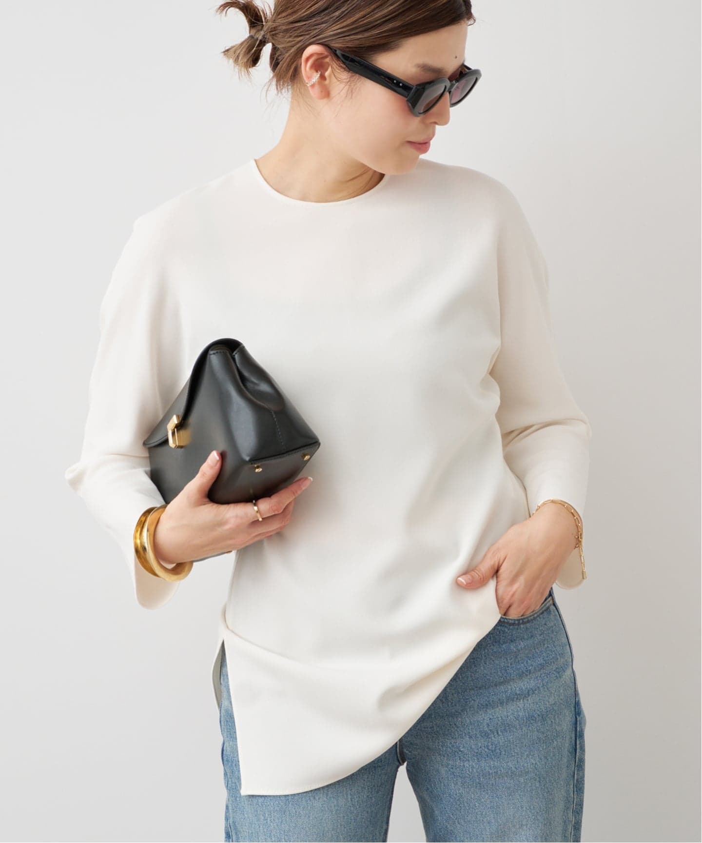 トリアセジョーゼット クルーネックプルオーバー（シャツ／ブラウス