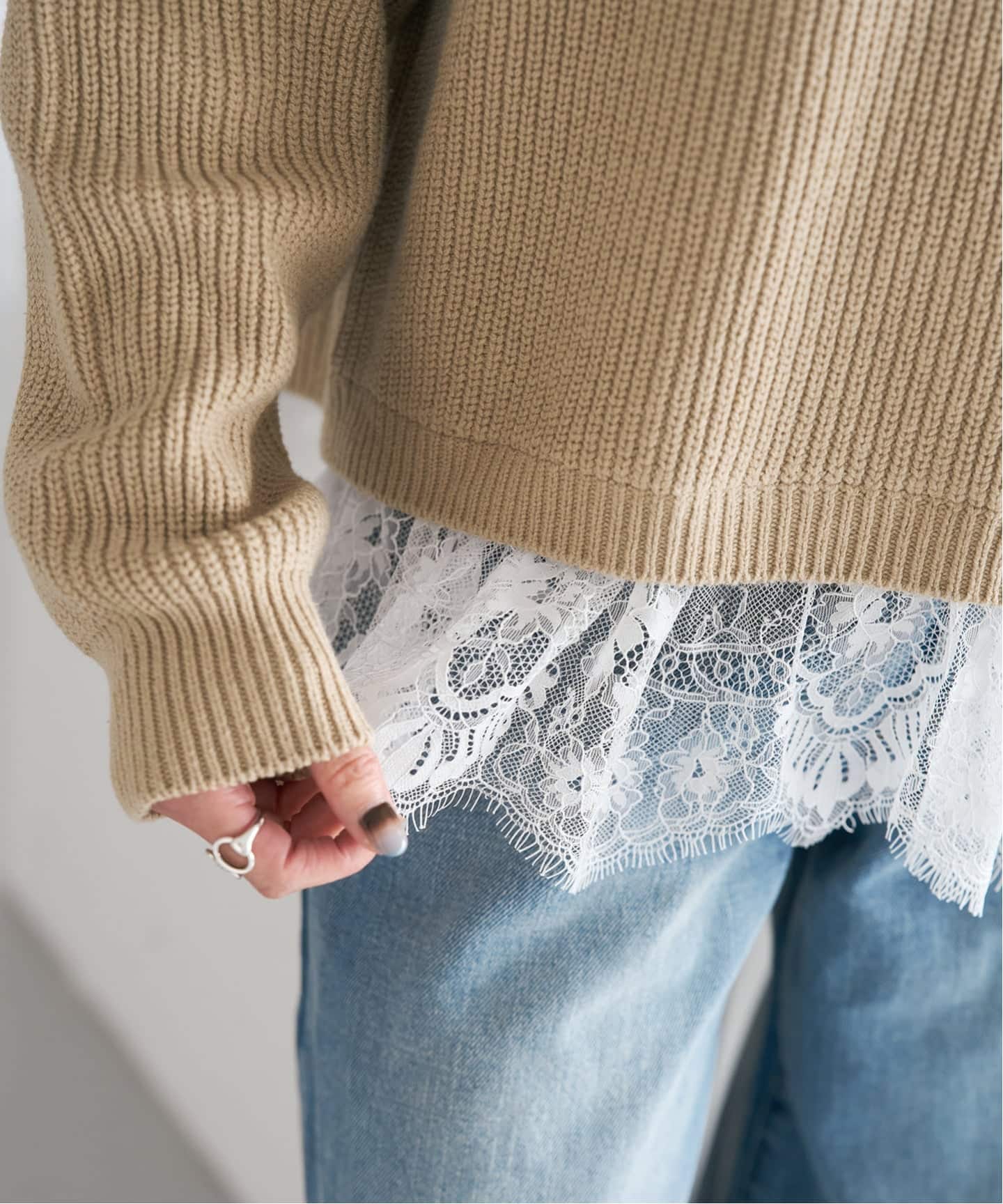 追加3》レースドッキング畦ニットプルオーバー（ニット／セーター