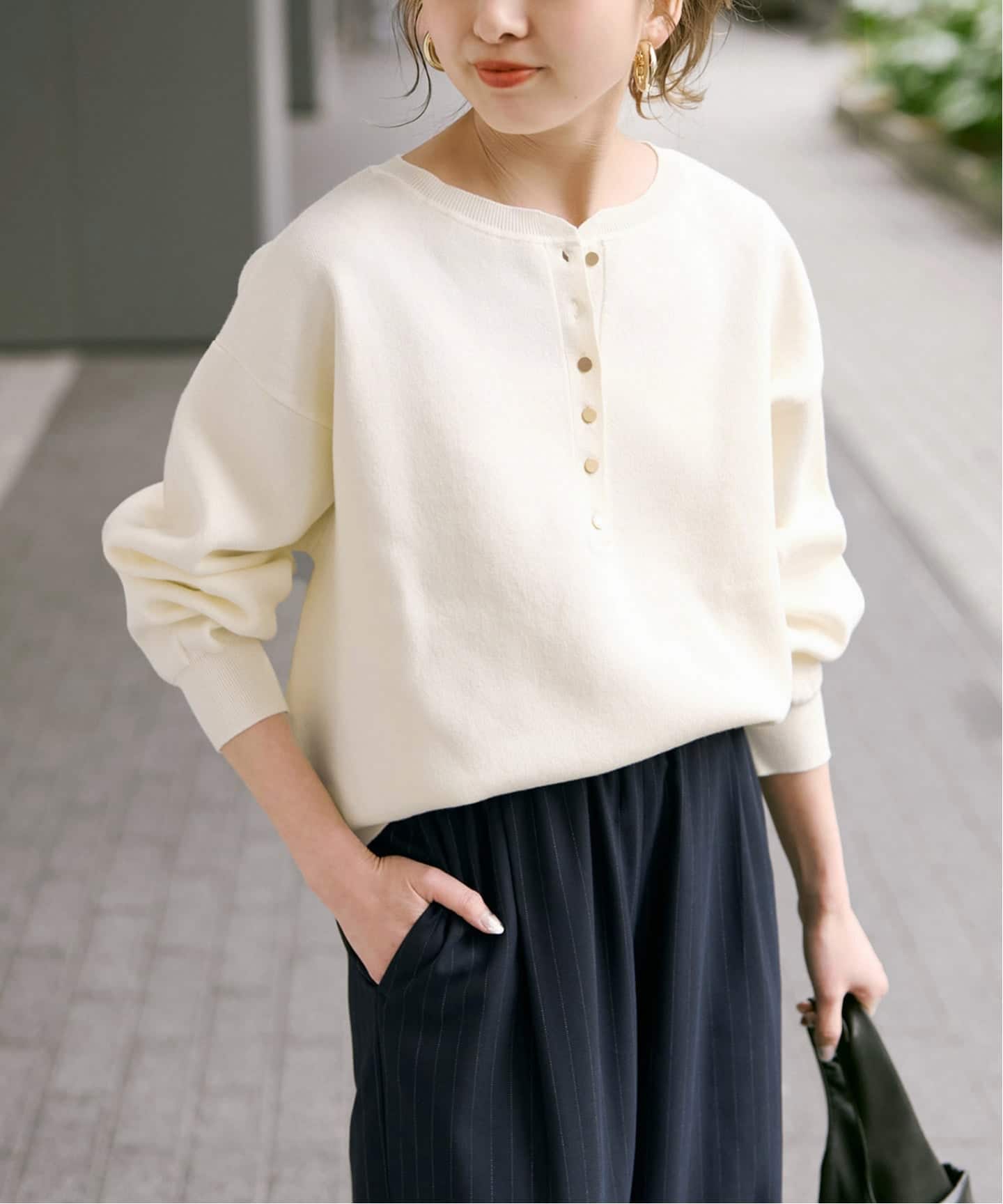 新色有り / 追加》メタルボタンヘンリーネックニット（ニット