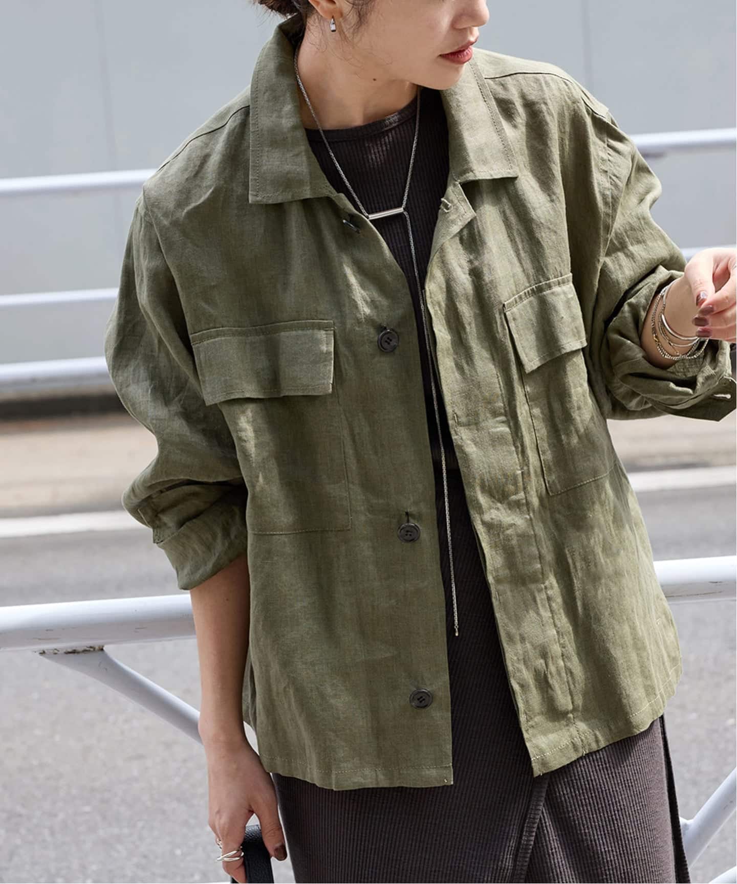追加予約》リネンミリタリージャケット（ミリタリー）｜JOURNAL