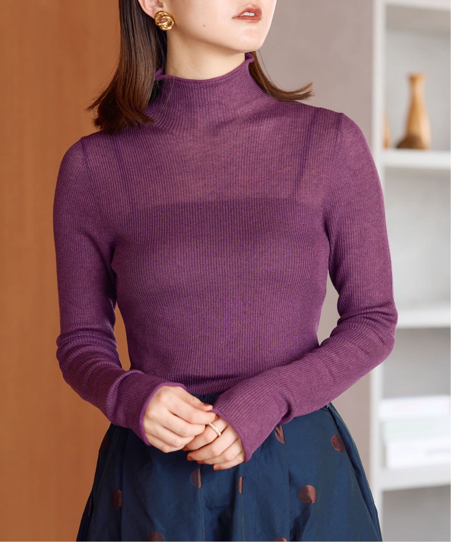 シアーリブ ボトルネックプルオーバー（ニット／セーター）｜IENA