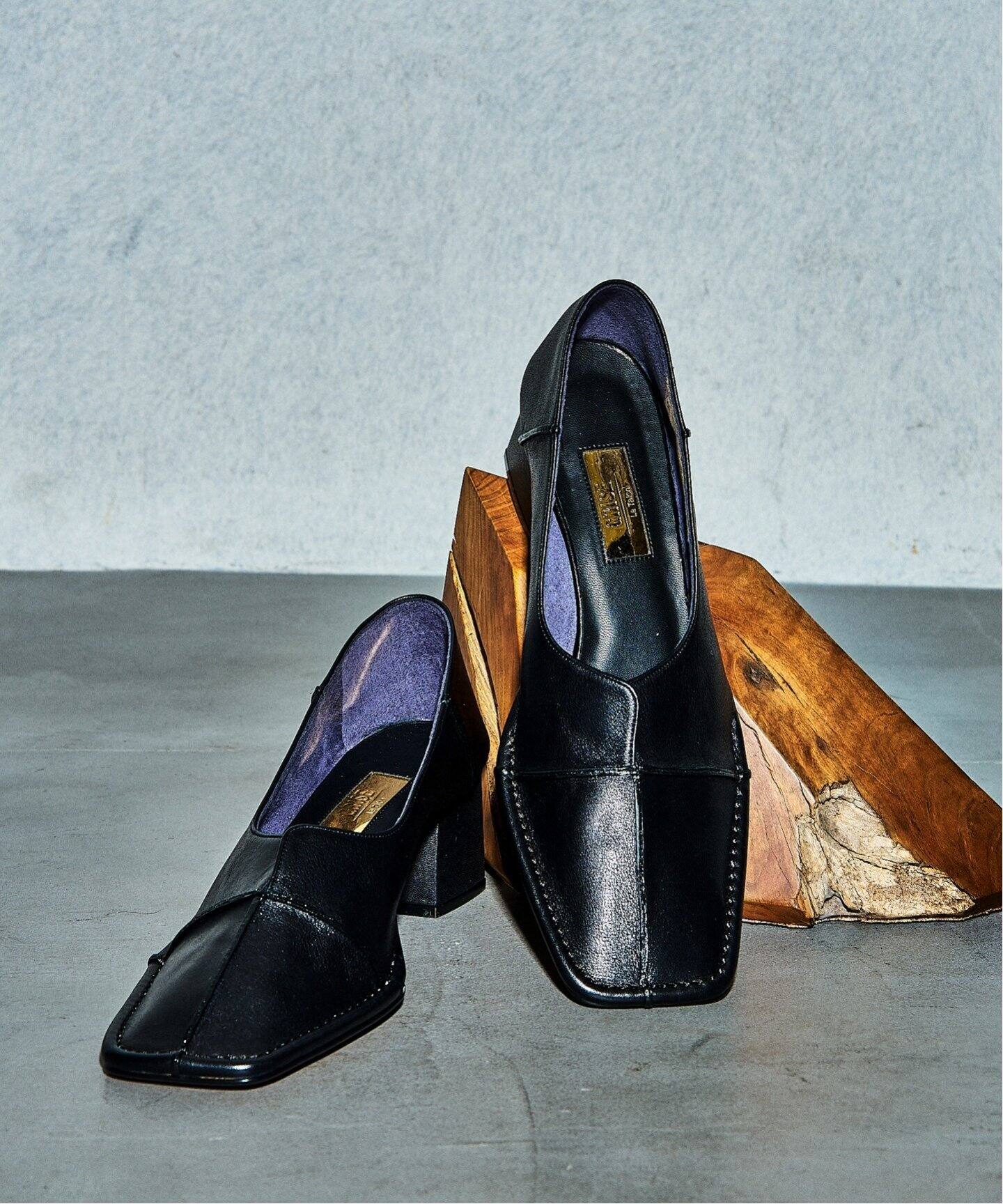 GRISE 4.5cmレザースクエアクロスシームパンプス（パンプス）｜LE