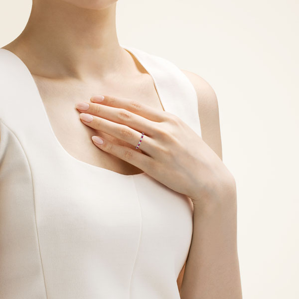 PT950 スクエア プレシャスストーン ルビー ダイヤモンド ハーフ