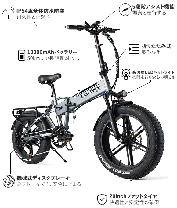 安定走行を可能にした流行りのファットタイヤを採用 折りたたみ式の