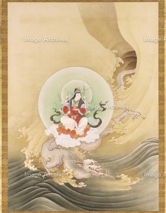 弁財天 【複製】掛軸 橋本雅邦 筆「騎龍弁天」 ボストン美術館監修