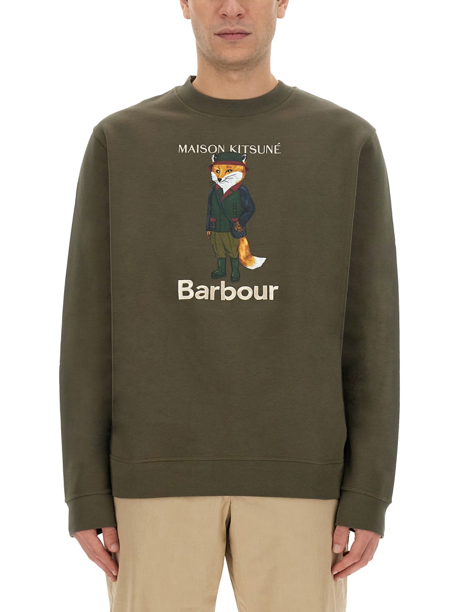 MAISON KITSUNÉ X BARBOUR - FELPA IN COTONE CON STAMPA BEAUFORT FOX