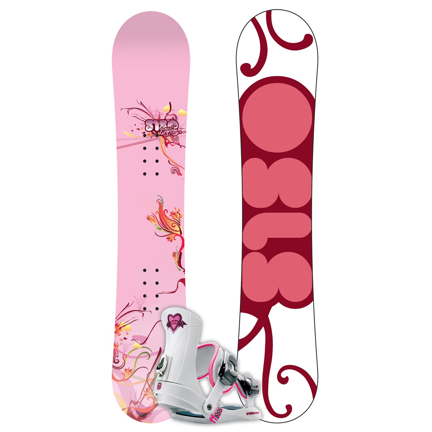 5150 Mini Empress Snowboard + FF1000 (White) Bindings - Youth