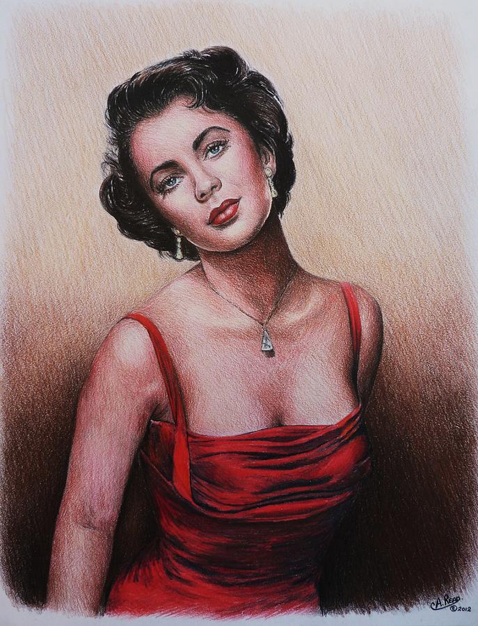 The glamour days Elizabeth Taylor Drawing by Andrew Read - Fine