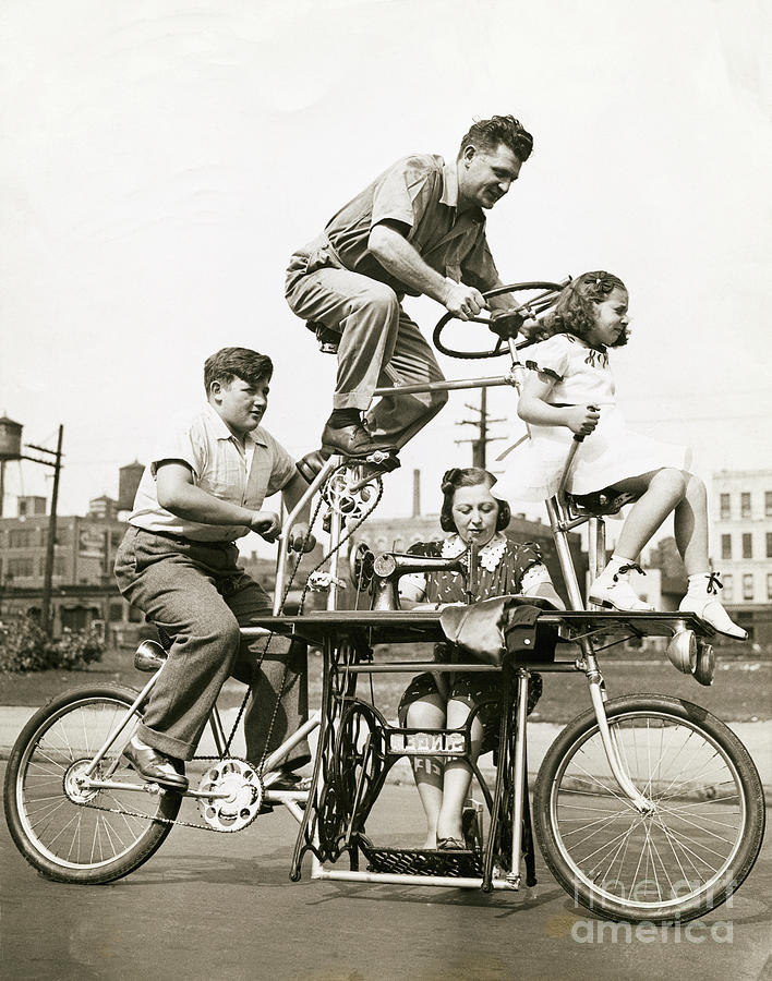 Family On Four Position Bicycle by Bettmann