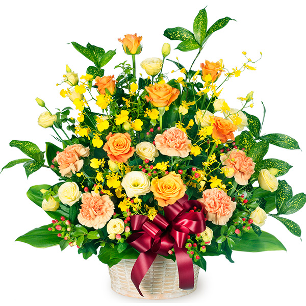 オレンジバラとガーベラのナチュラルバスケット - お祝い｜｜花や花束