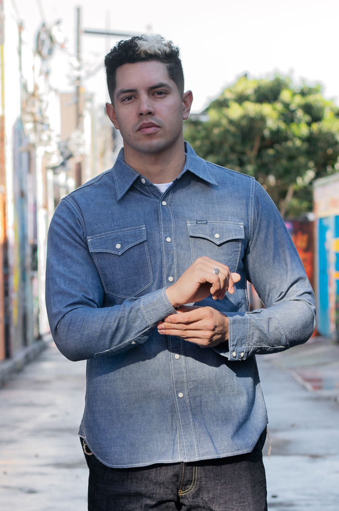 Iron Heart 10oz Selvedge Chambray Snap Buttoned Shirt - IHSH-13-BLU