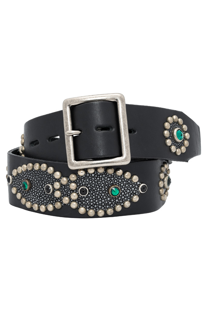 Self Edge x HTC Hand-Made Studded Belt - Black w/ White Stingray