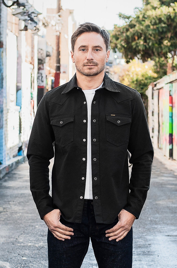 Iron Heart 13oz Military Serge Snap Shirt - Black