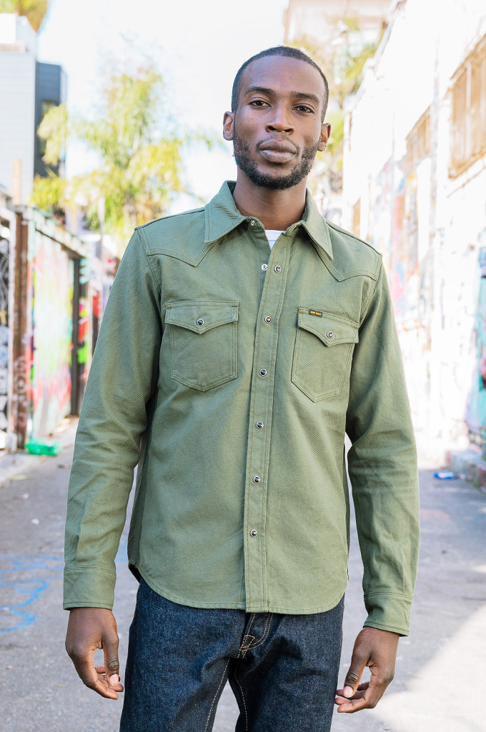 Iron Heart 13oz Military Serge Snap Shirt - IHSH-235-OLV - Olive
