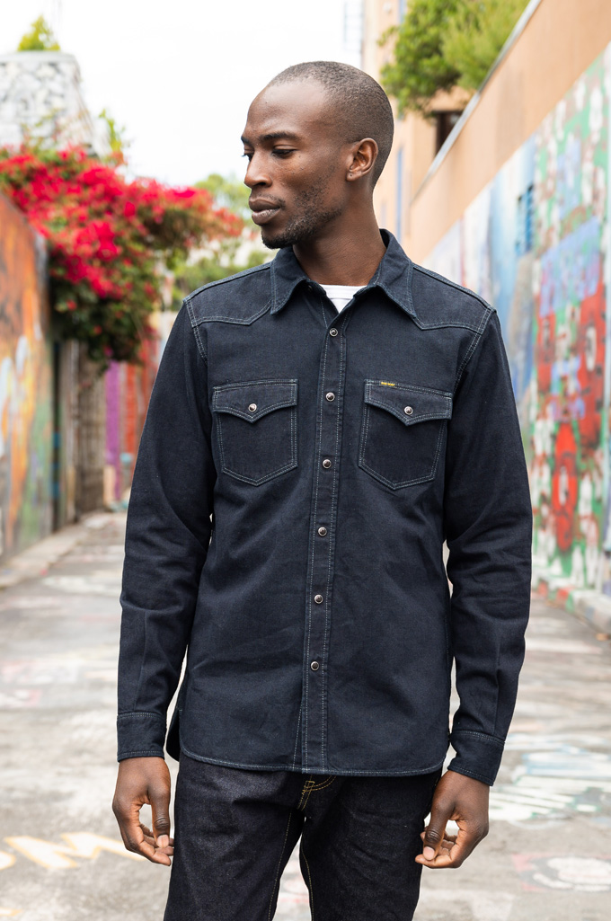 Iron Heart 10oz Western Shirt - IHSH-321-OD - Indigo Overdyed Black