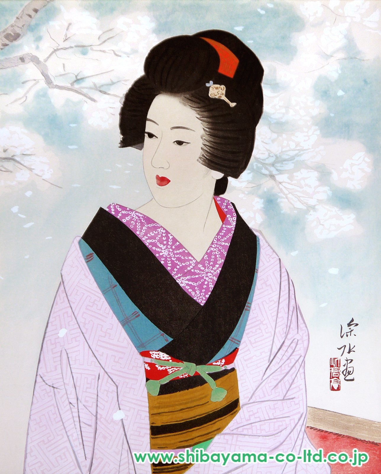 伊東深水「桜美人」木版画 :: 絵画買取・販売 - シバヤマ