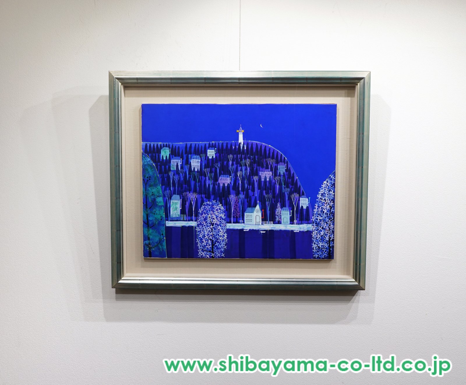 早川義孝「リラ咲く村の夜」油彩 15号 :: 絵画買取・販売 - シバヤマ