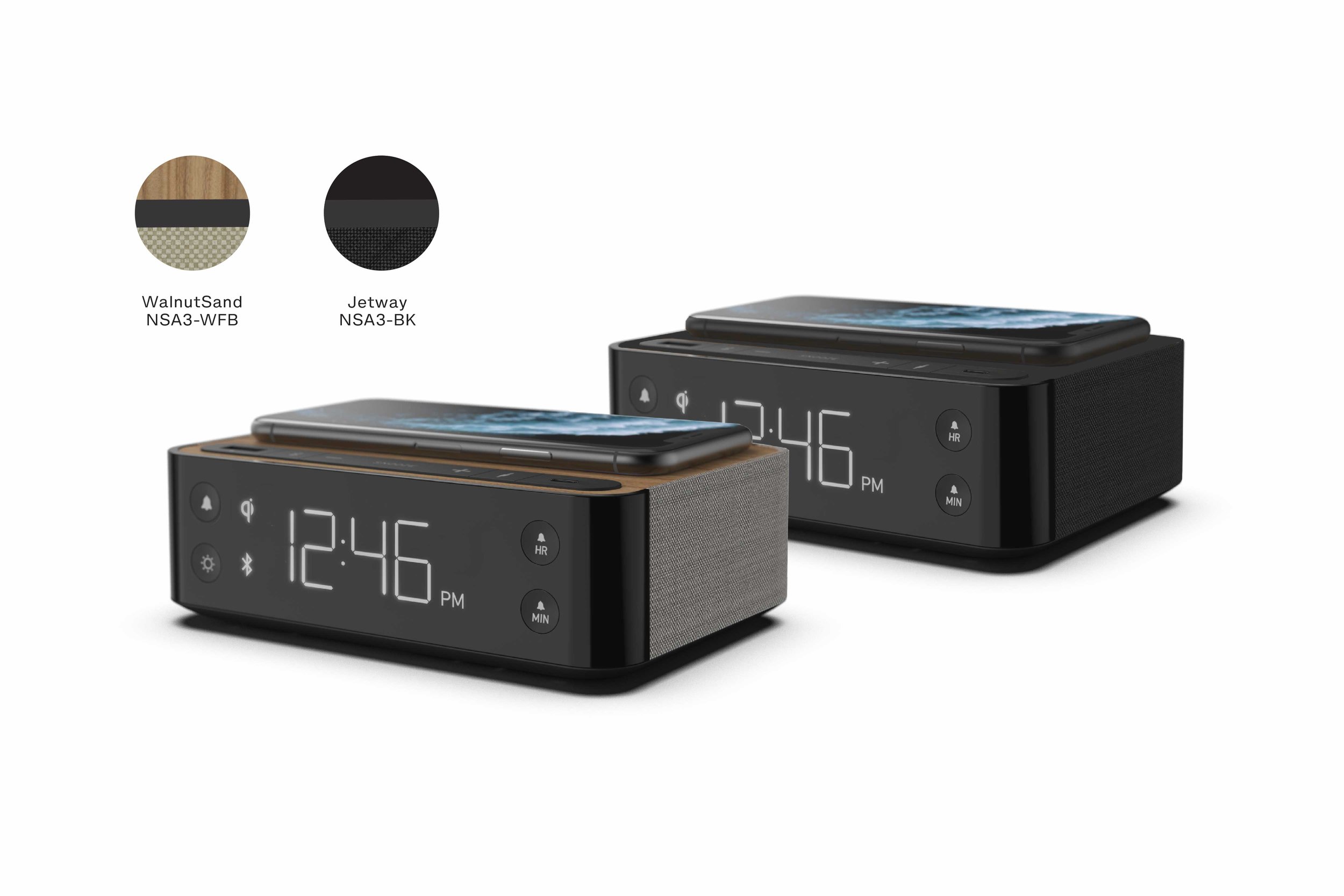 Modern Hotel Alarm Clock with 2x USB (Now with USB-C) Qi Wireless