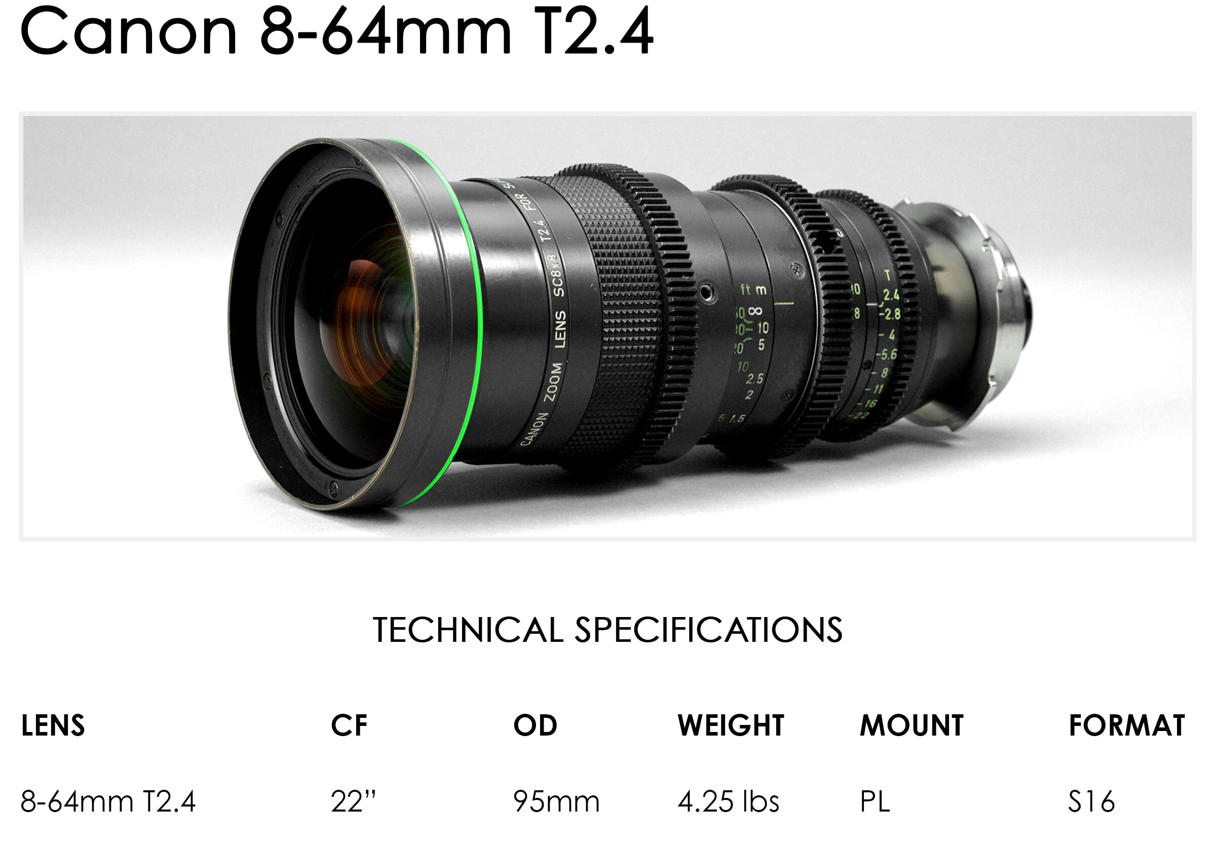Rent Canon 8-64mm S16 Zoom Lens — OLD FAST GLASS