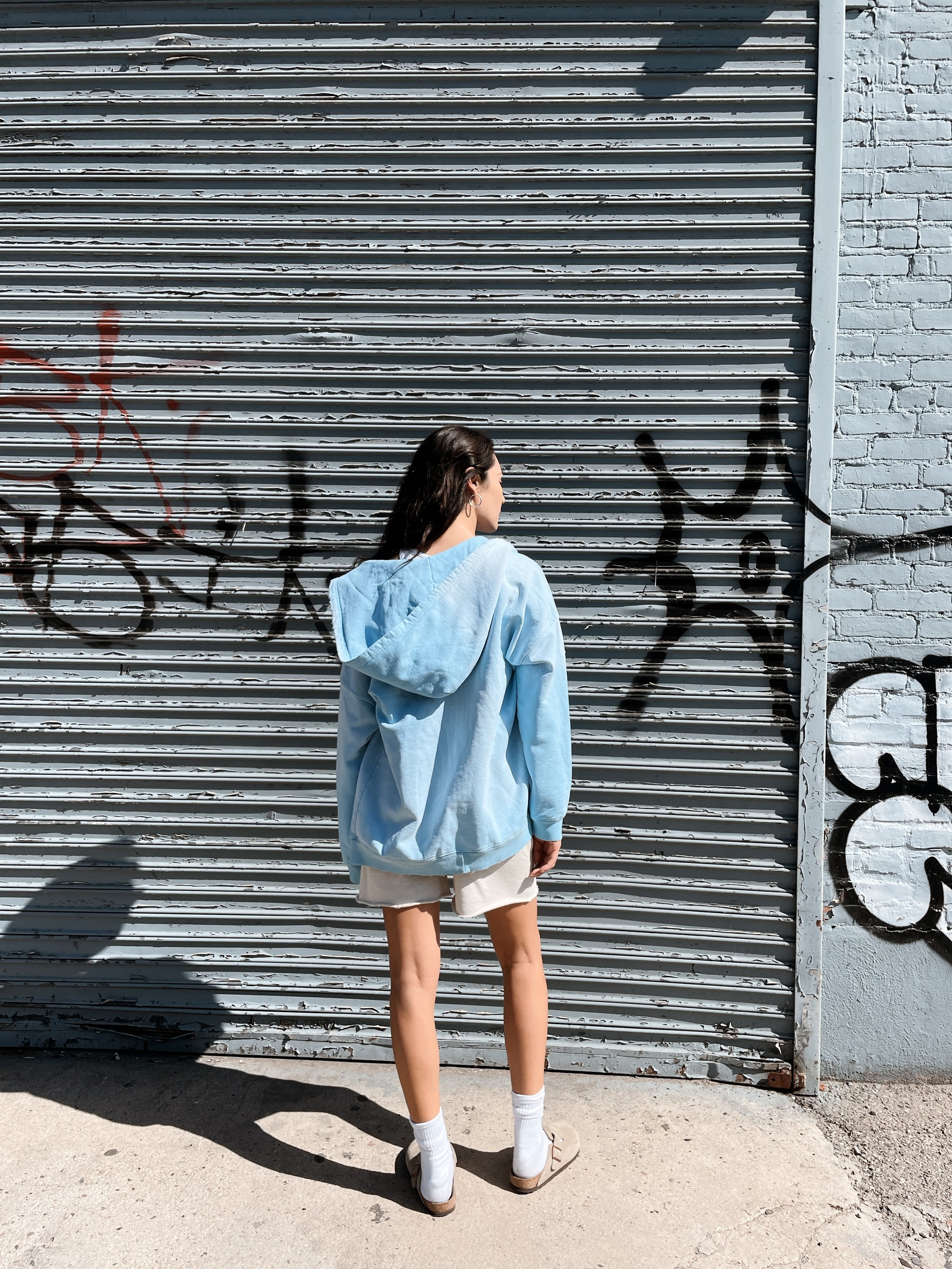 OVERSIZE ZIP UP HOODIE / AGED BABY BLUE — MOOJIMOOJI