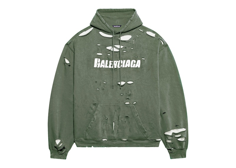 Balenciaga Caps Destroyed Oversize Fit Hoodie Dark Green/White