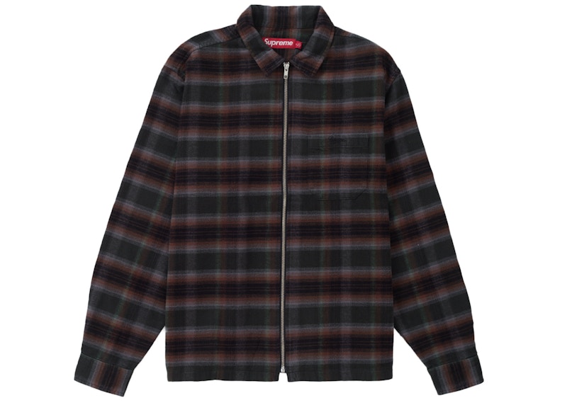 Supreme Shadow Plaid Zip Up Shirt ブラウン M