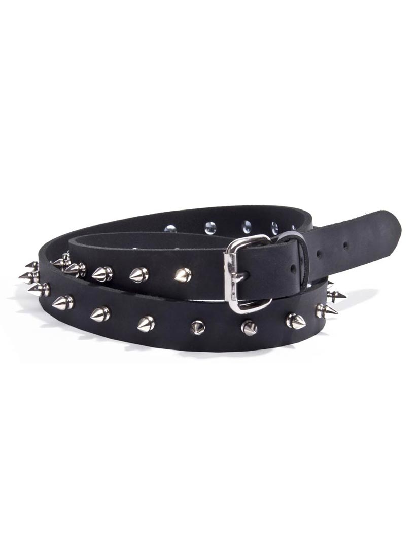 Black Leather Spiked Belt with 1/2