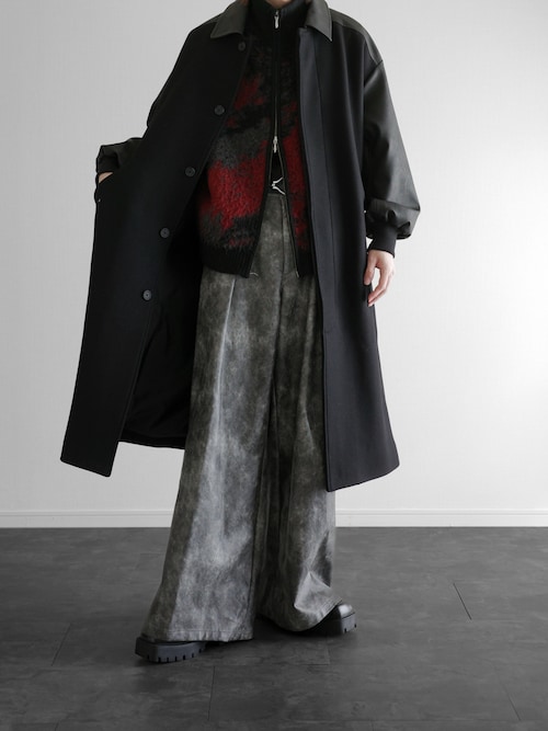 Super 120's Lamb wool Combination Long Balmacaan Coat - Super120's