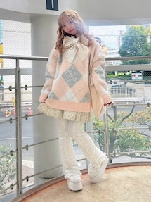 fluffyアーガイルZIPニット｜メリージェニー（merry jenny