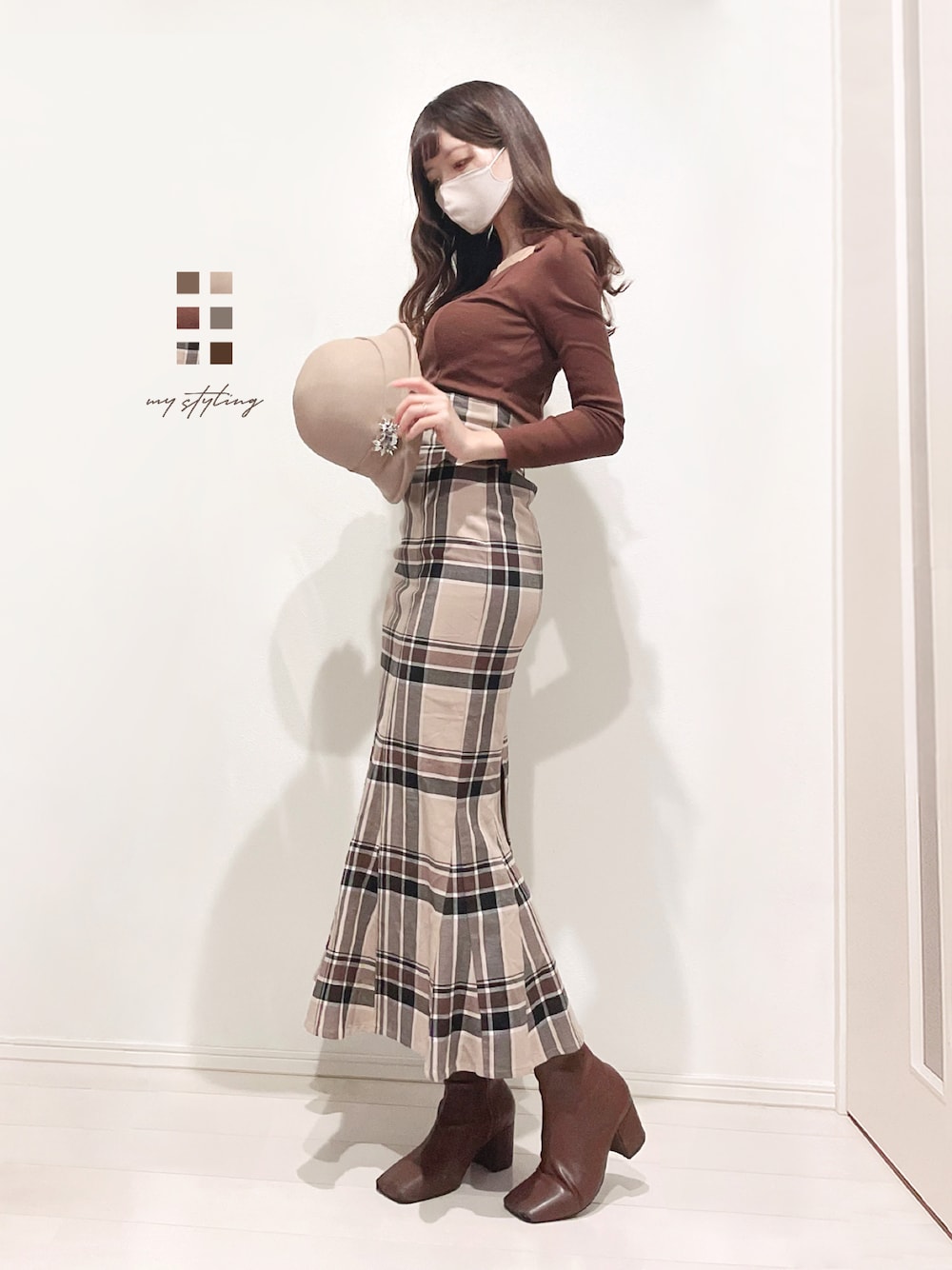 ハイウエストタイトヘムフレアチェックスカートを使った人気