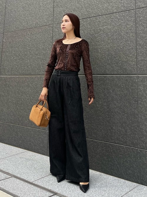 2WAYシアーベロアホックデザイントップス（Tシャツ/カットソー