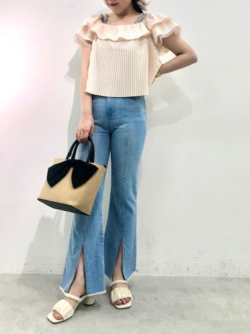 セール】Seemi スリット入りフレアデニムパンツ（デニムパンツ