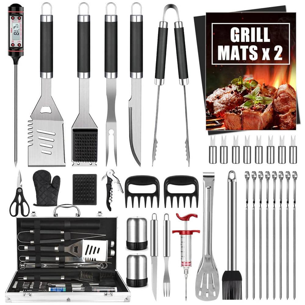 Dyiom 38-Piece Stainless Steel BBQ Grill Accessories Set in Black