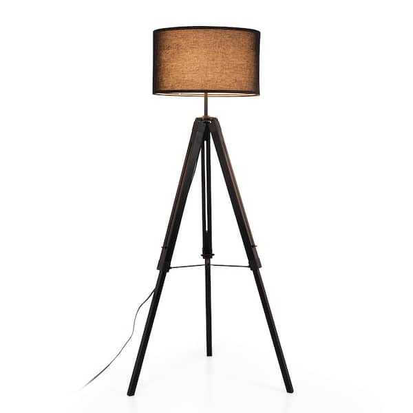 Keazile 58 in. Black Modern Tripod Floor Lamp with Solid Wood Body