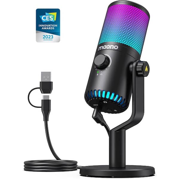 Lukyamzn Black Gaming Microphone with Quick Mute, Programmable RGB