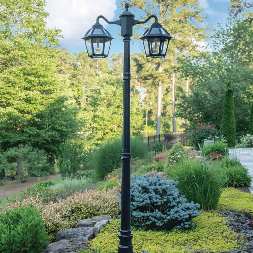 GAMA SONIC Polaris 2-Light Black Aluminum Solar Warm White LED